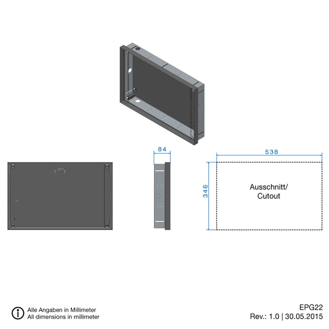 flushmounted 22-inch touch panel