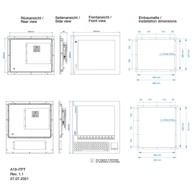 19-inch display for industrial use