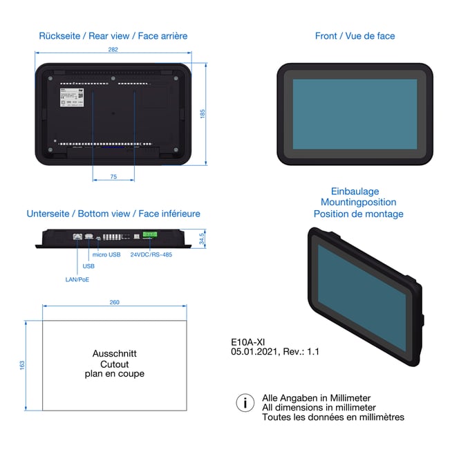 10-Zoll Touchpanel Schalttafelmontage