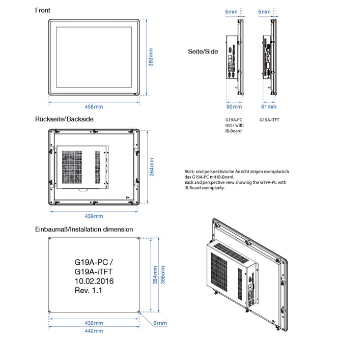touch panel 19-inch for panel mounting